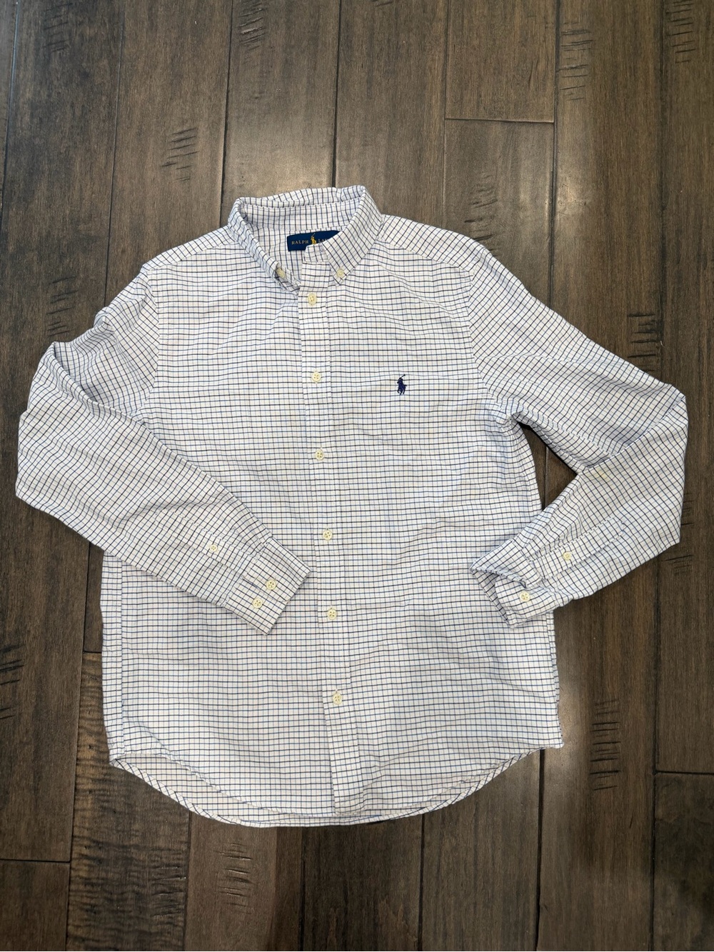 Ralph Lauren Boys Navy Plaid Button Down Custom Fit (Size 18)